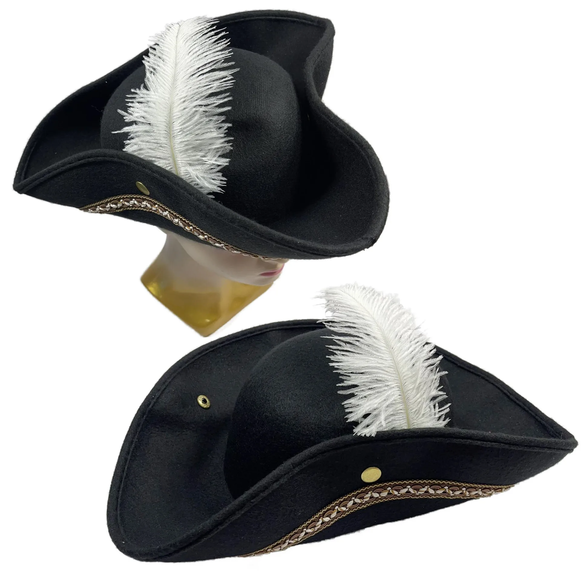 Zorro-Style Indian Hat Pirate Hat White Feather Pirate Lady Christmas Cape Vintage Holiday Stage Hat Headpiece Party Props