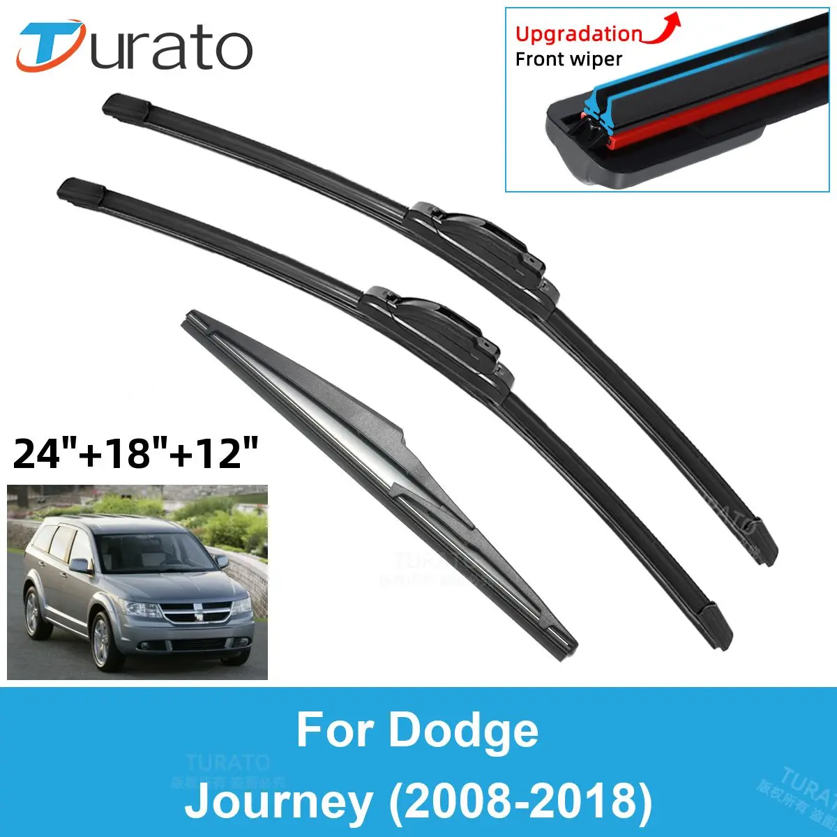 

3PCS Car Wiper Blades for 2008-2018 Dodge Journey Rear Windshield Wipers Double Rubber Car Accessories 2015 2016 2017 2018