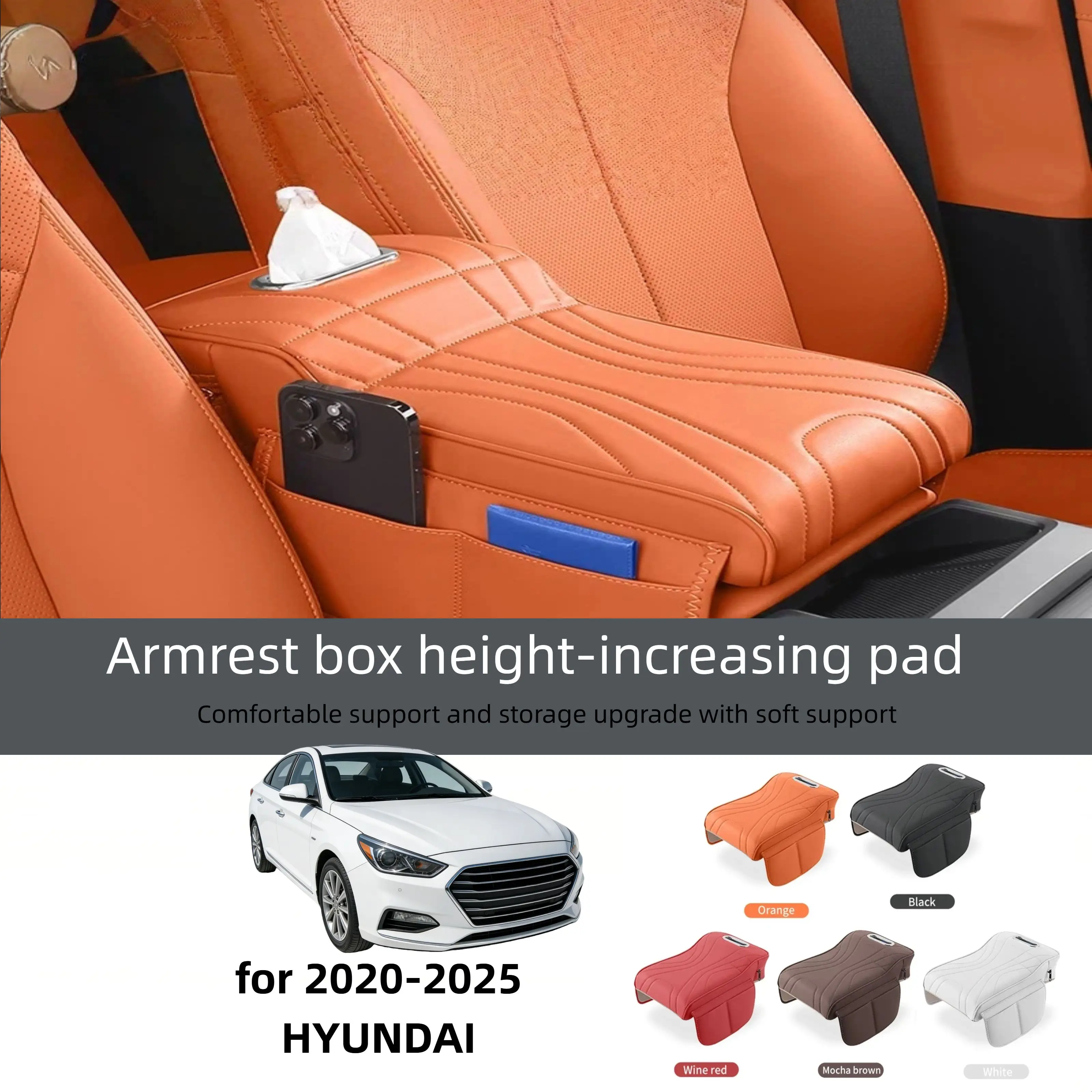 Car Central Armrest Cushion for HYUNDAI - Thickened Heightened Protective Cover with Tissue Storage