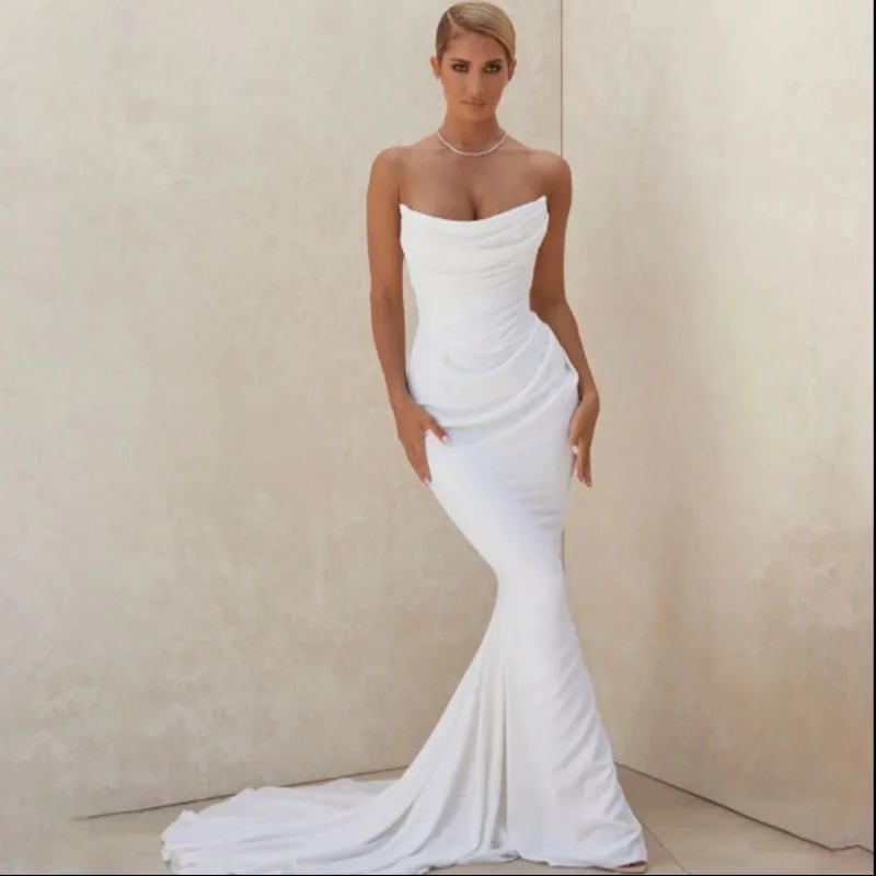 

Customized Sexy Elegant Wedding Dress Mermaid Strapless Bride Gowns Vestidos De Novia Bridal Dress for Women