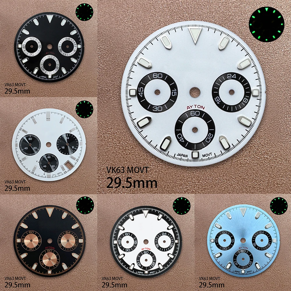 

29.5mm S Logo DTN Panda Dial Suitable For VK63 Movement Ice Green Quality Watch Modification Accessories