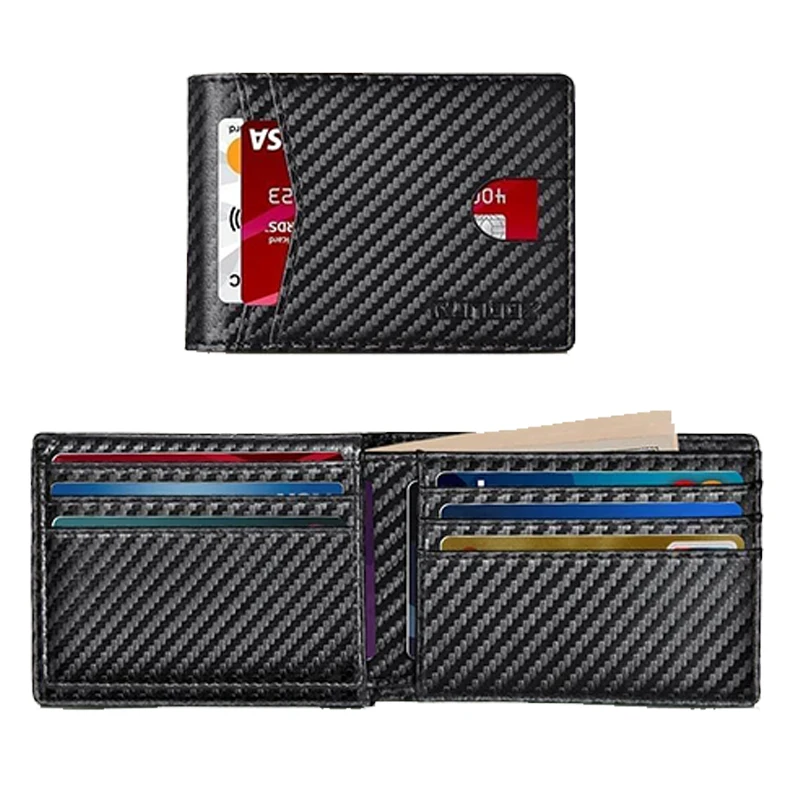 Men's Ultra-Thin Trifold Carbon Fiber Wallet, Multi Card Holder with Removable Page, Rfid Blocking Anti-Theft Credit Card Purse
