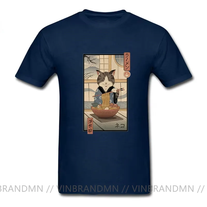 Japanese Style Neko Ramen Ukiyo-e T shirts men Japan Yummy Food Tee shirt Cute Ramen Cat T-shirts Animal Printed tshirt