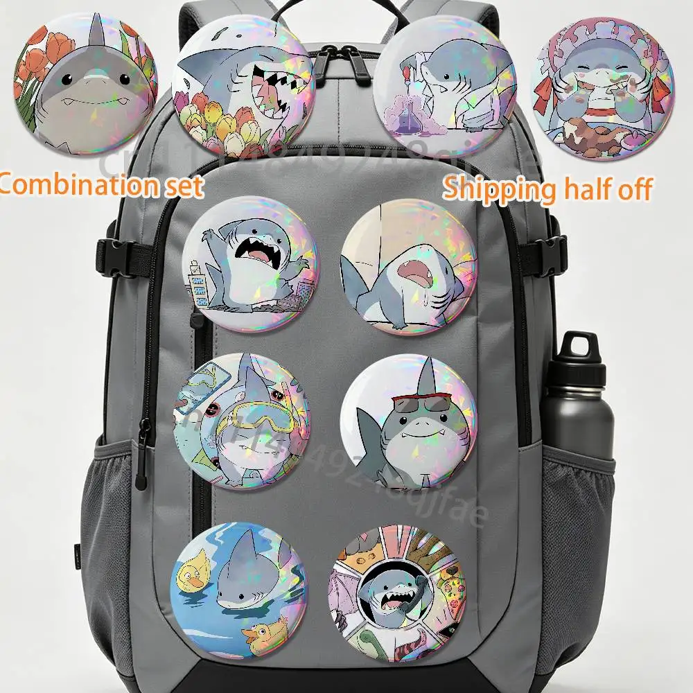 

Will bite people Jeff the Land Shark 2 piece set Badges On Backpack Jacket Cartoon Round Brooches Acrylic Button Pins Collection