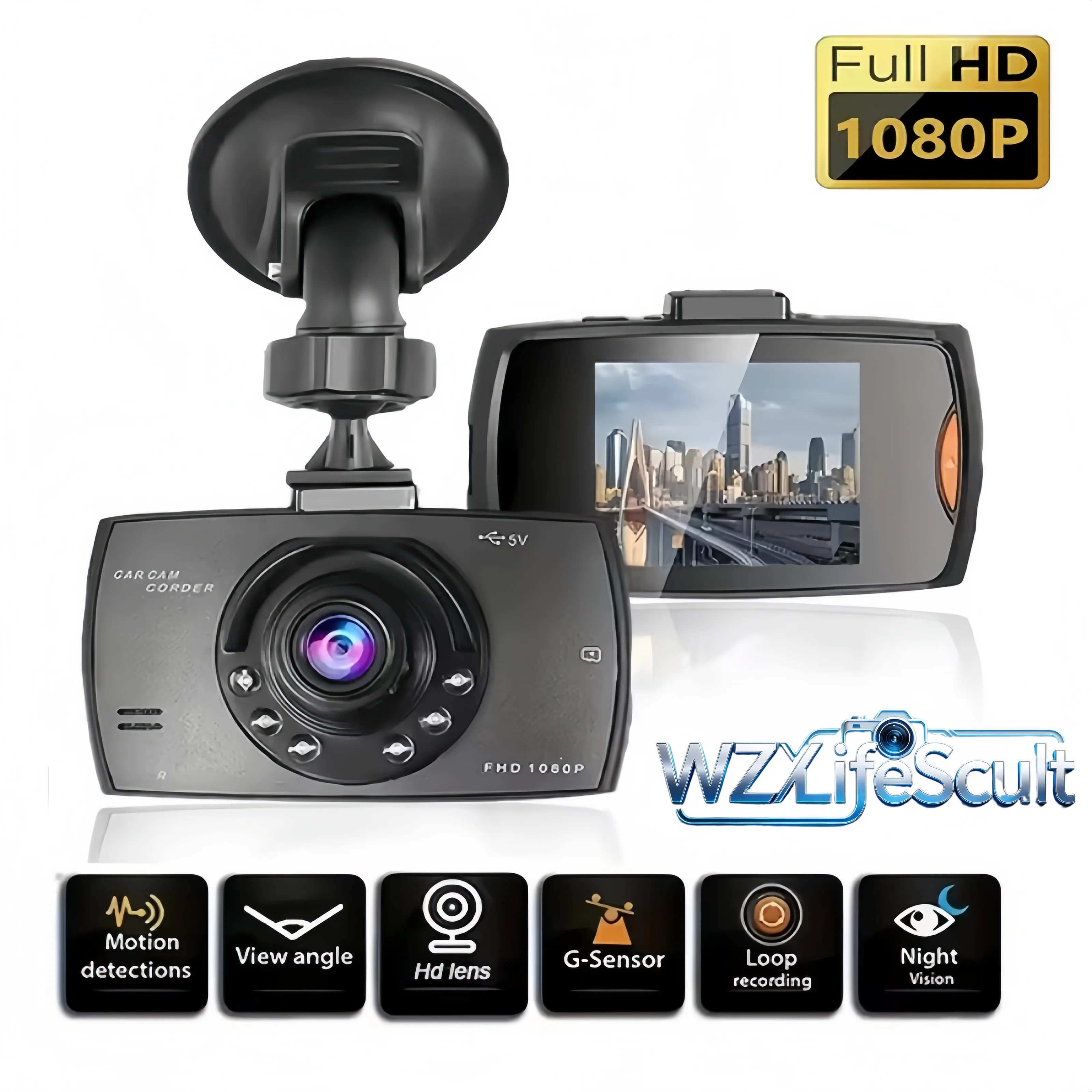 1080p HD Dashcam with a 2.4-inch IPS Screen, Front-Facing Camera, Infrared Night Vision, Loop Recording, and a Wide-Angle Lens—Suitable for All Types of Vehicles