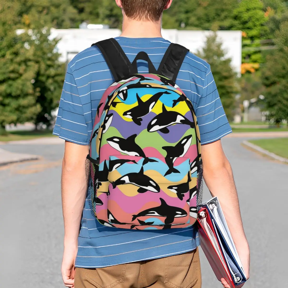 Orca Killer Whale Backpack Student BookBag Men Women School Bag Computer Shoulder Bags
