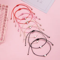 2 PCS Card Sets of Minimalist Casual Style Copper Heart Adjustable Rope Chain Couple Bracelet Jewelry Valentine's Day Gift