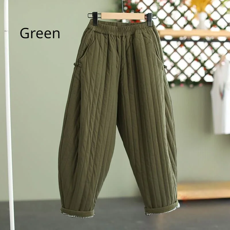 Women Winter Warm Down Cotton Pants Warm Padded Quilted Trousers Elastic Waist Casual Lady Chic Keep Warm Trousers