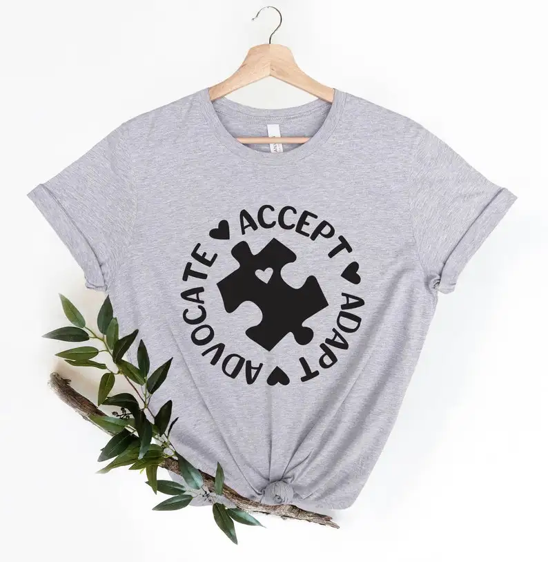 Autism Awareness Shirt Accept Advocate Mom Special Education Teacher Short Sleeve Top Tees Streetwear 100% cotton Drop Shipping