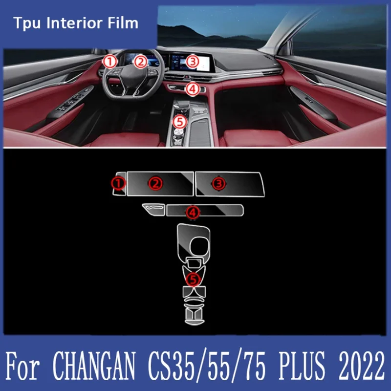 

For CHANGAN CS35 CS75 CS55 PLUS Pro BENBEN E-STAR 2022 Car Interior Center Console Transparent TPU Protective Film Anti-scratch