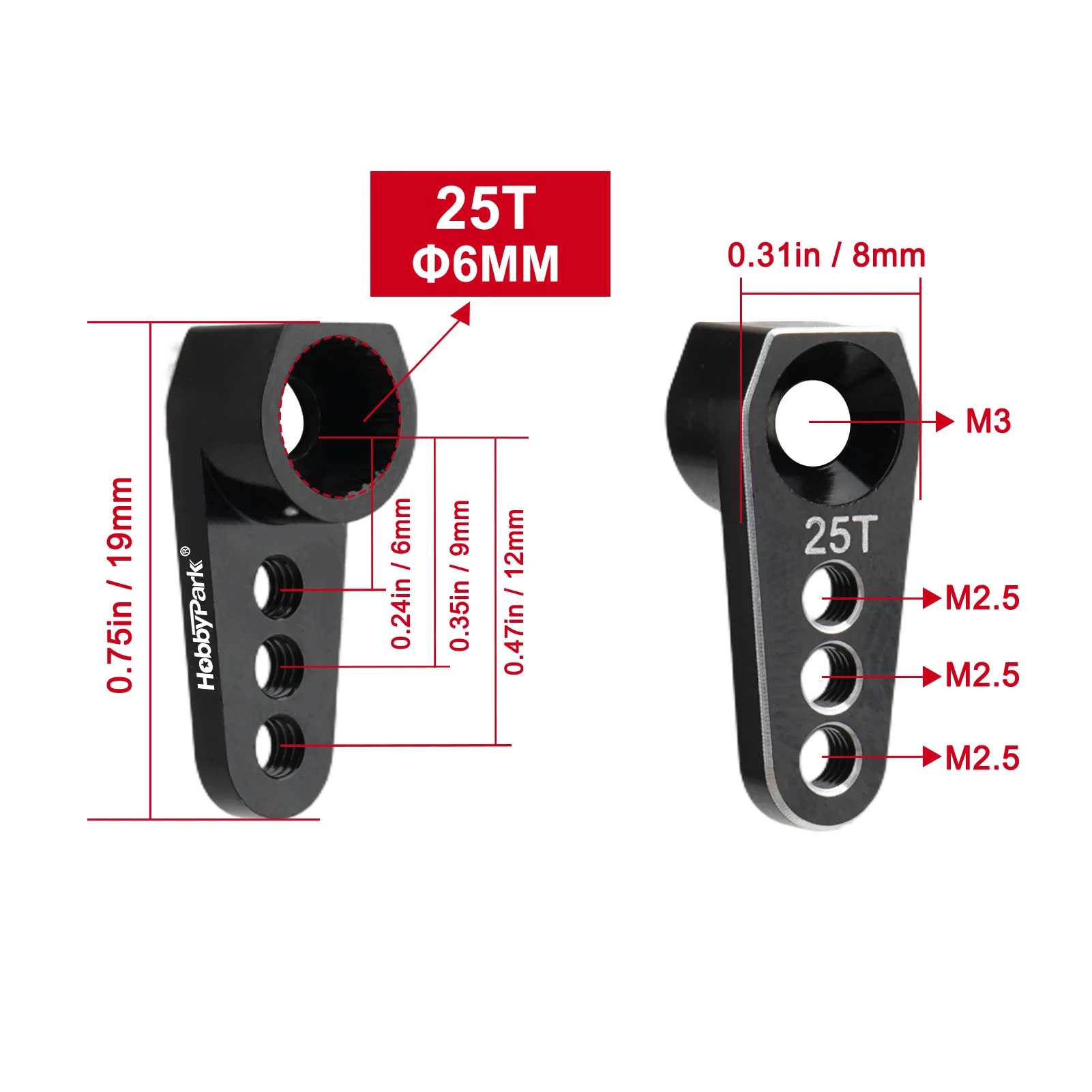 Hobbypark Upgrade 25T 6mm Spline Servo Horn for TRX4M 1/18 RC Crawler High Torque Micro Servo 2pcs