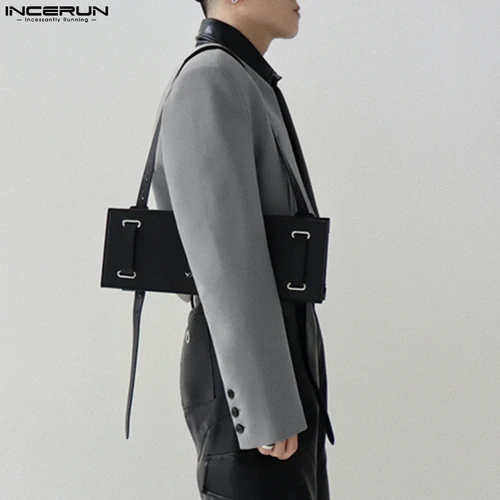 Imagen 2 del producto INCERUN, chaqueta para hombre, Color sólido, punto abierto, manga larga, trajes finos irregulares para hombre, ropa de calle 20224, abrigos cortos informales de moda, S-5XL