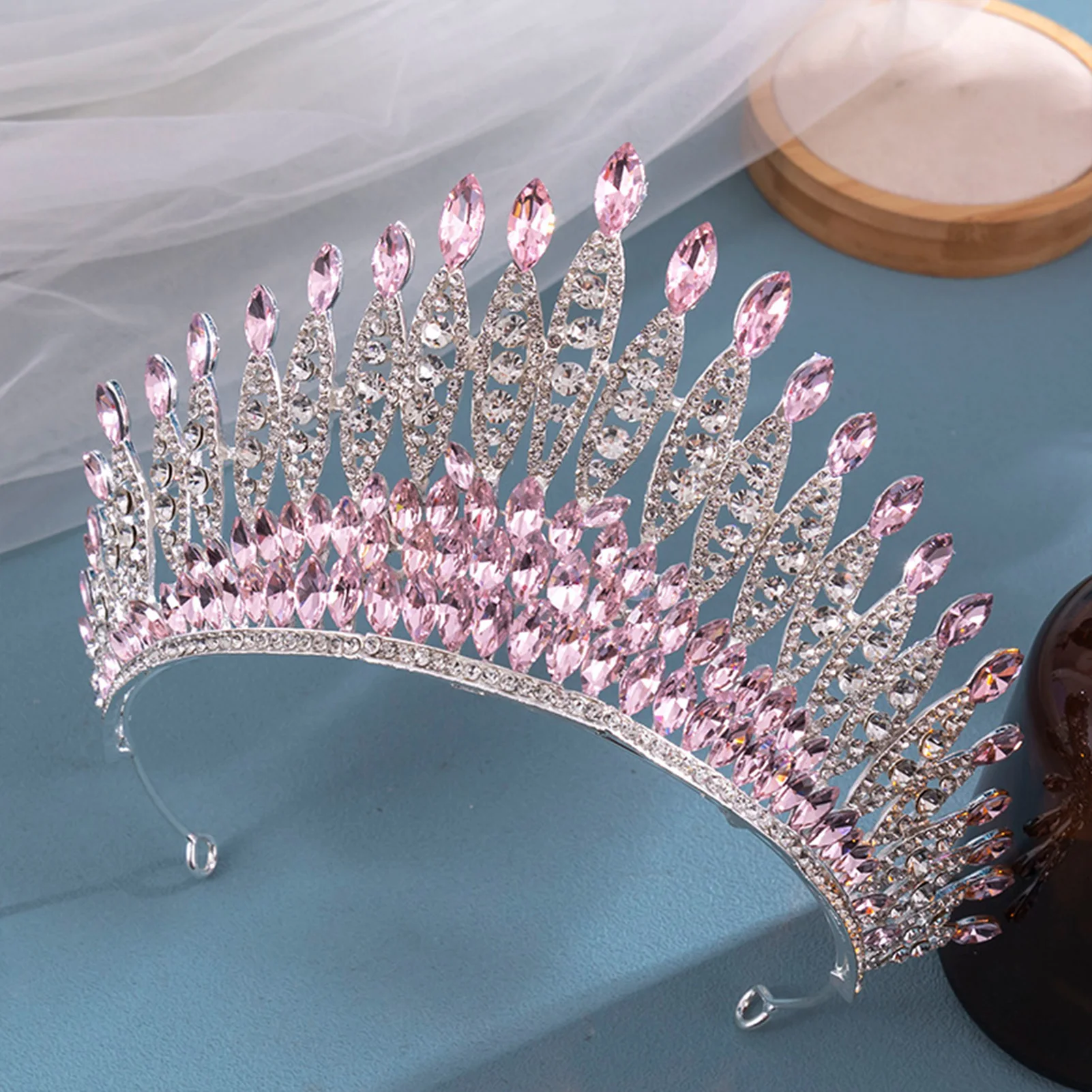 Bride Rhinestone Crown Wedding Tiara Non-slip Wear-resistant Lady Headdress for Birthday Party Adult Ceremony