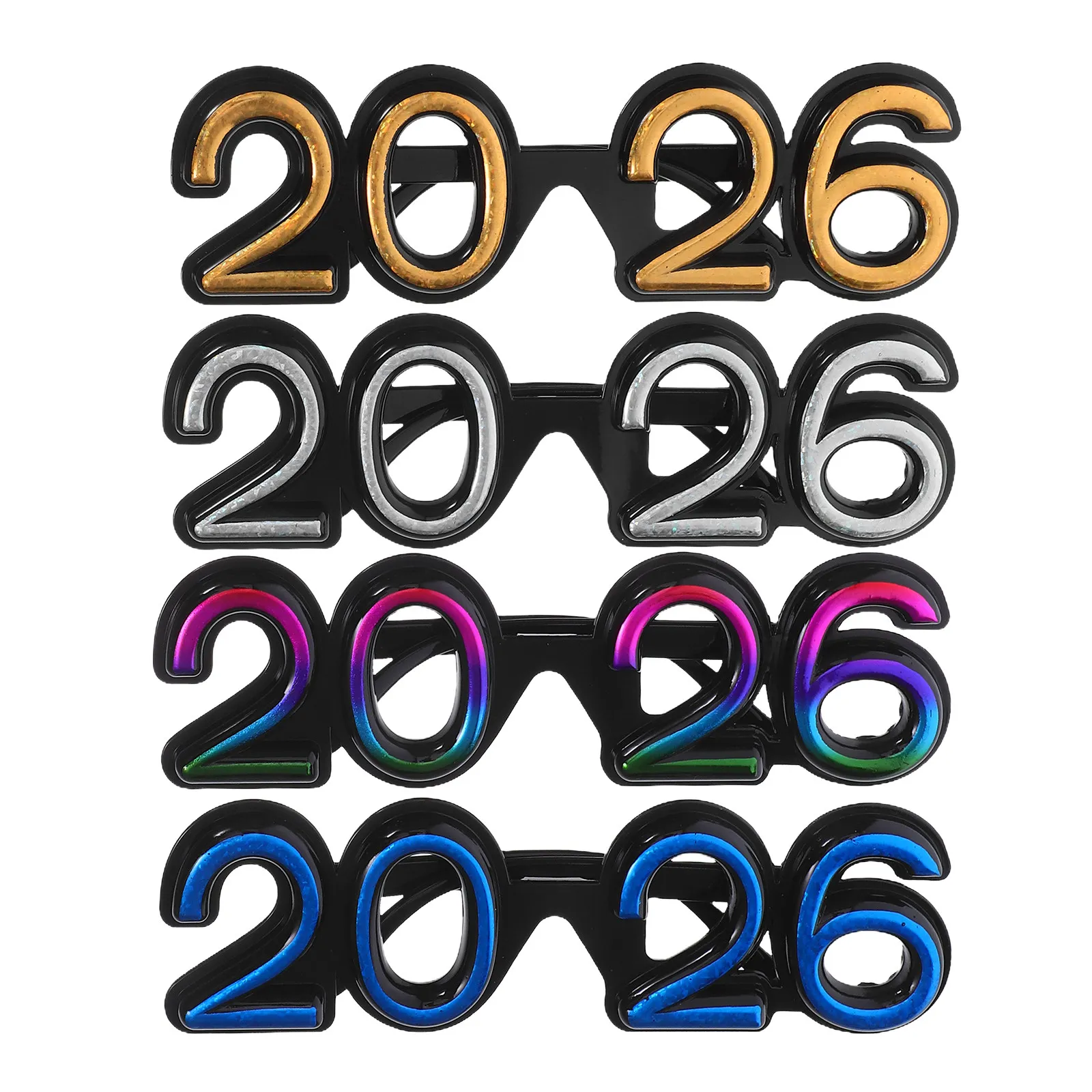 

Набор из 4-х новогодних очков 2026: веселые аксессуары для фотозоны, легкие солнцезащитные очки для новогодней вечеринки