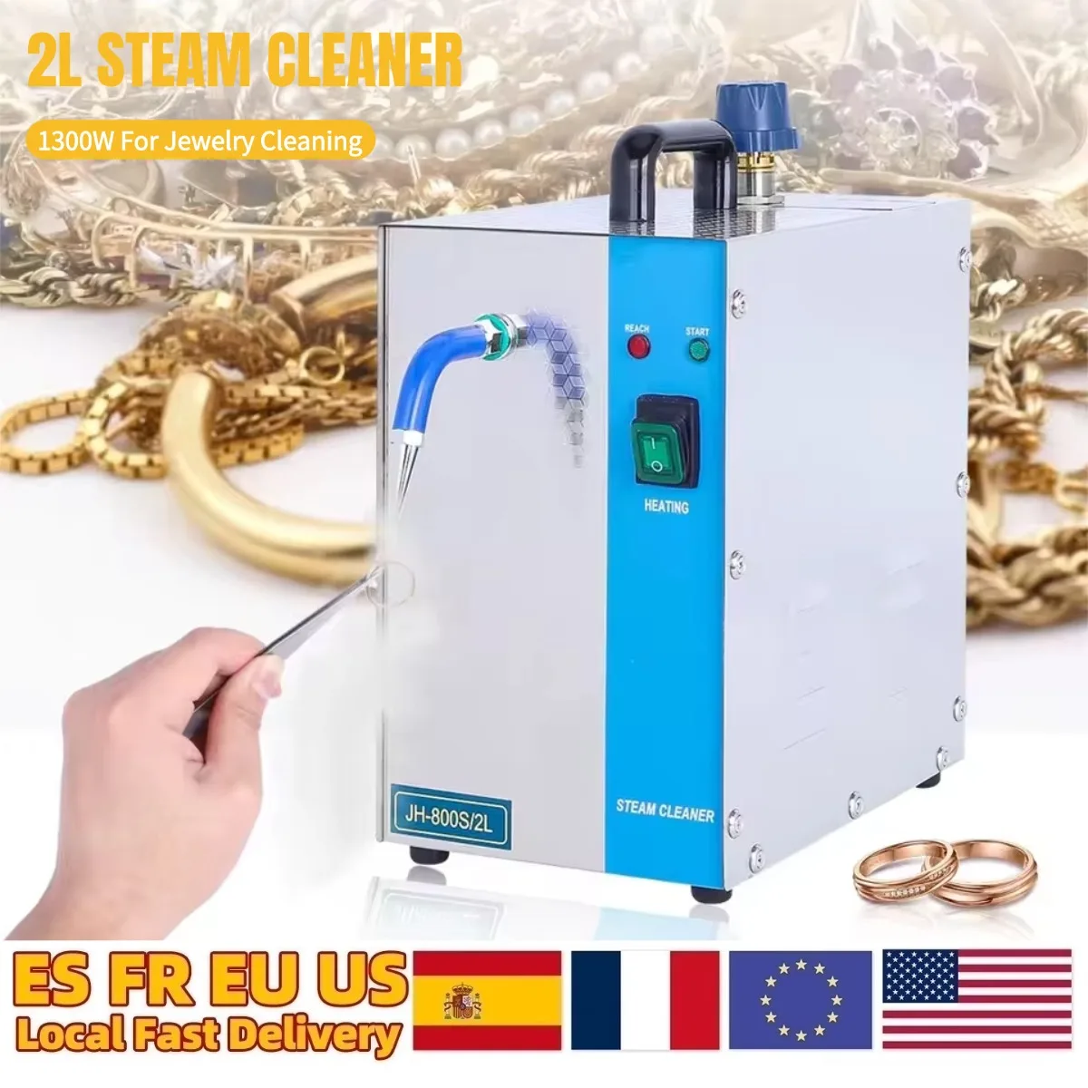 110V 2L Jewelry Steam Cleaner 1300W Stainless Steel Jewelry Cleaning Machine High Pressure Cleaning Equipment for Gold/Silver/Gemstones Jewelry Making Tools Equipment