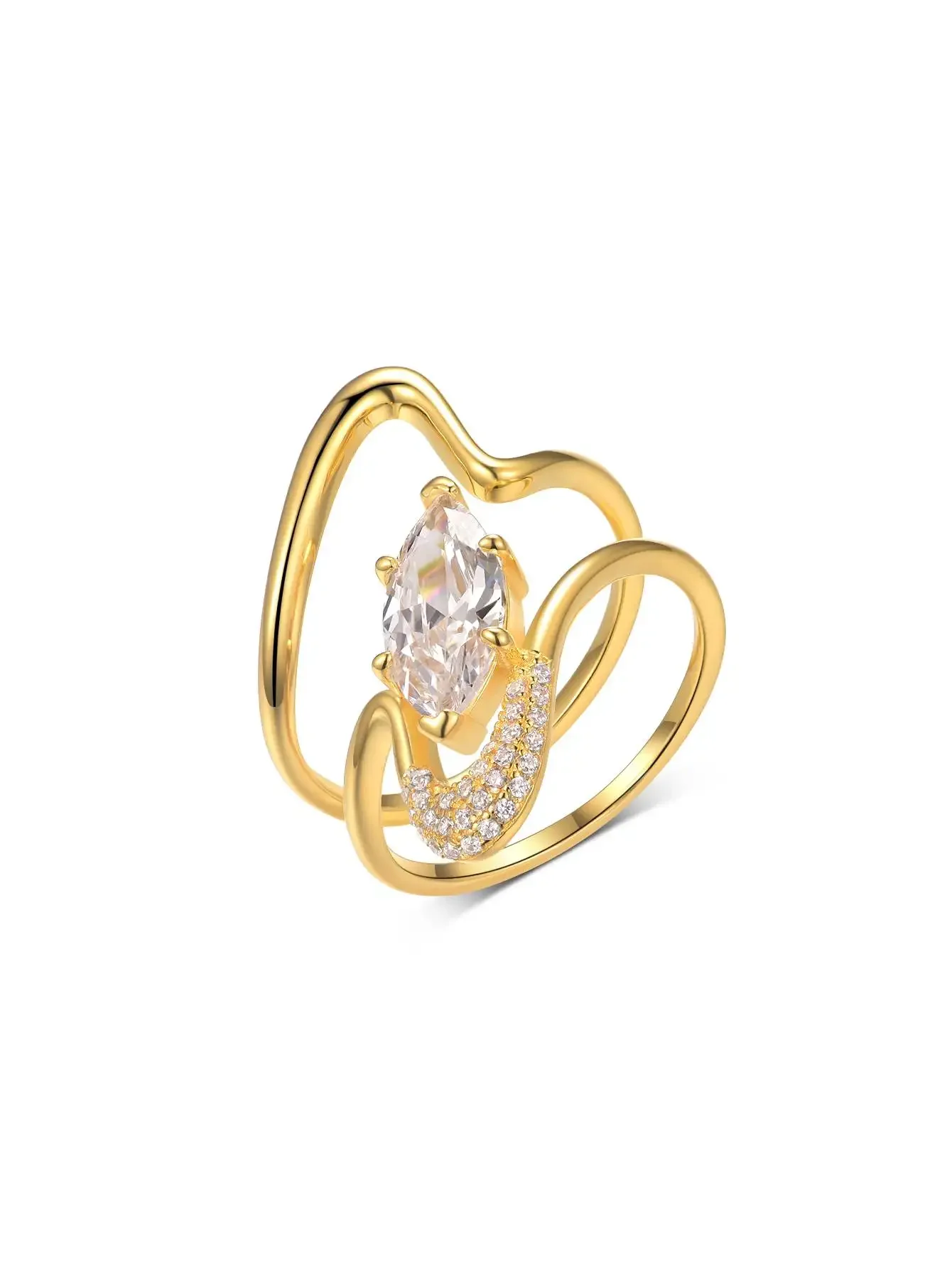 

S925 Sterling Silver 2CT Marquise Moissanite Ring Set Fine Jewelry Gold-plated 18k Suitable for Gift Giving Birthday Gift