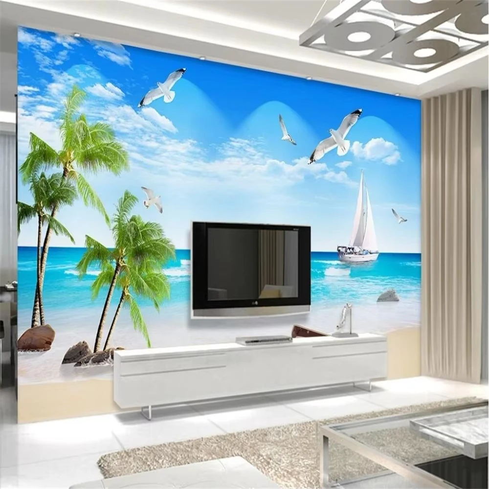 custom blue sky wall Maldivian seaside scenery surf 3D Wallpaper Modern Art Mural Photo mural Wall paper Living Room Home Decor
