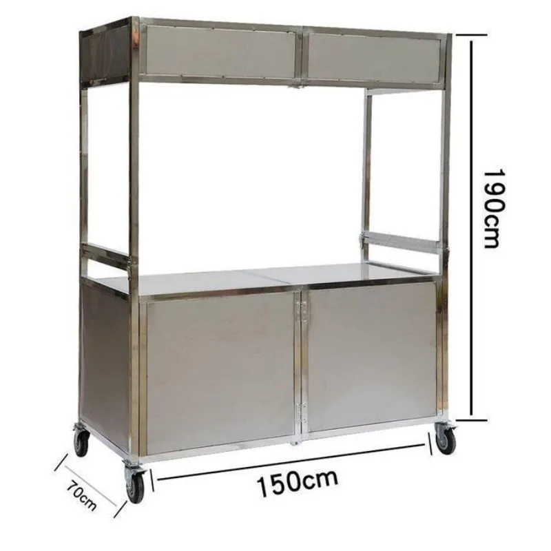 Folding stall cart, hand push multi-functional fast food truck, night market roadside mobile light box stainless steel stall