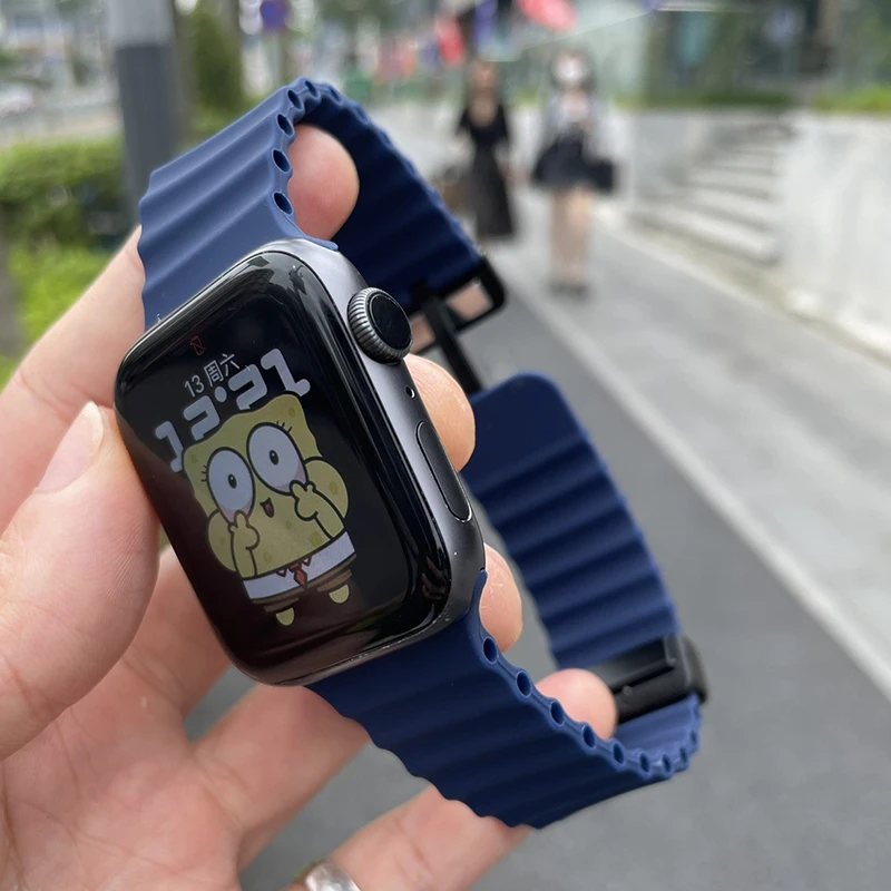 Ocean สําหรับ Apple Watch 10 9 8 7 Ultra Band 46 มม.45 มม.49 มม.44 มม.41/42 มม.ซิลิโคนแม่เหล็กสร้อยข้อมือกีฬา iWatch Series SE 6