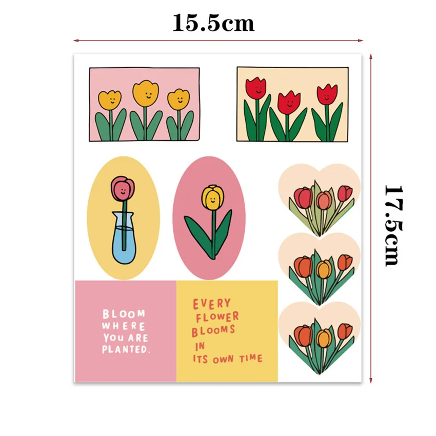 90pcs Natural Flowers Stickers Tulip Floral DIY Journal Scrapbook Decorative Decals Cute Adhesive Labels Stationery Sticker