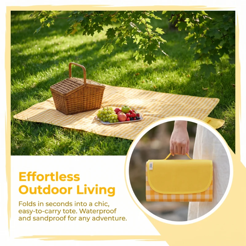 

Portable Outdoor Picnic Mat Waterproof Moisture Proof Ins Style Camping Blanket Durable Fabric Material