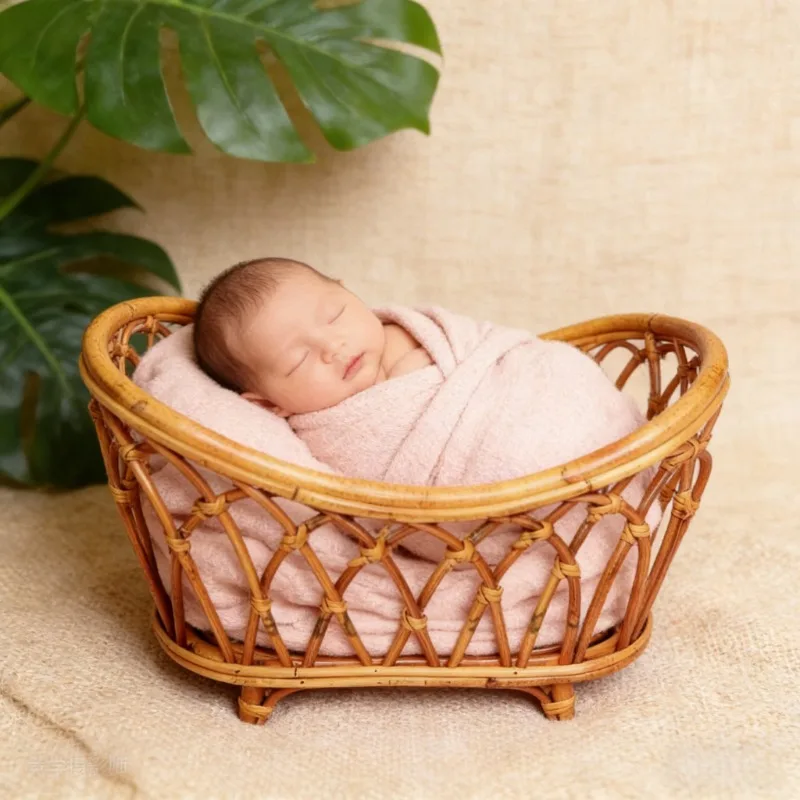 

1 шт., винтажная плетеная детская корзина и кроватка из ротанга, реквизит для фотосъемки новорожденных, практичная мебель для детских фотосессий