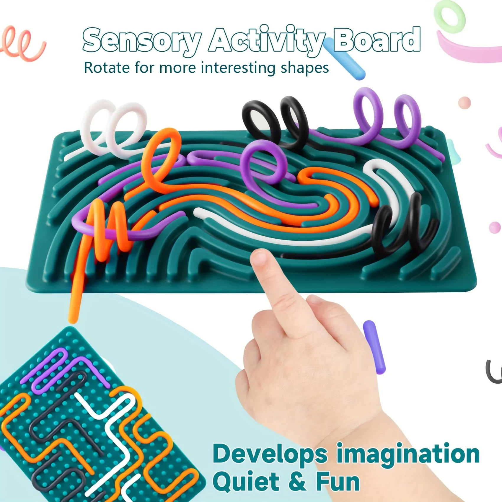 Sensory Activity Board, Double Side Silicone Calm Down Fidget Toy & Adults Activities, Portable With Travel Bag & 20 Strings