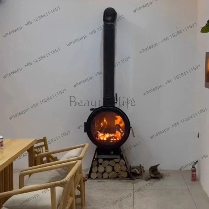 Hanging fireplace smokeless real fire fireplace firewood heating household villa living room design decoration