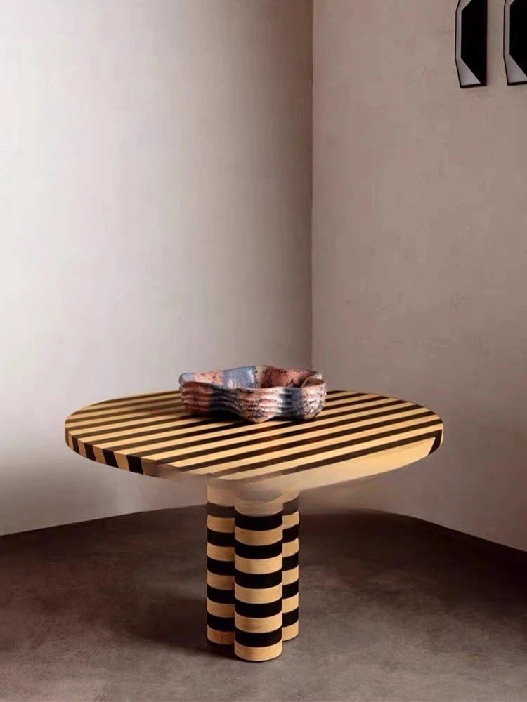 

Круглый обеденный стол из цельного дерева в стиле ретро в средневековом стиле кремового цвета, итальянский минималистичный стол в стиле ваби-саби