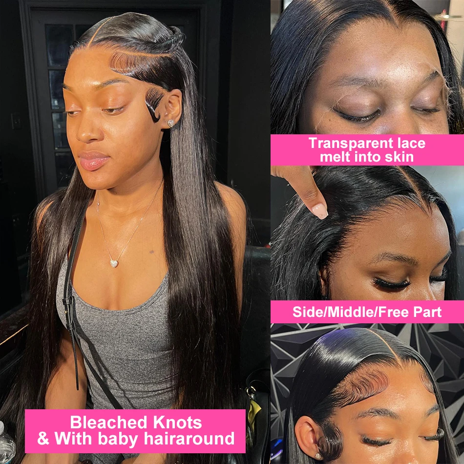 30-40 Inch Straight Human Hair Wig 360 Full Lace Frontal HD Transparent Lace Pre-Plucked with Closure Full Body Wig for Women image 5