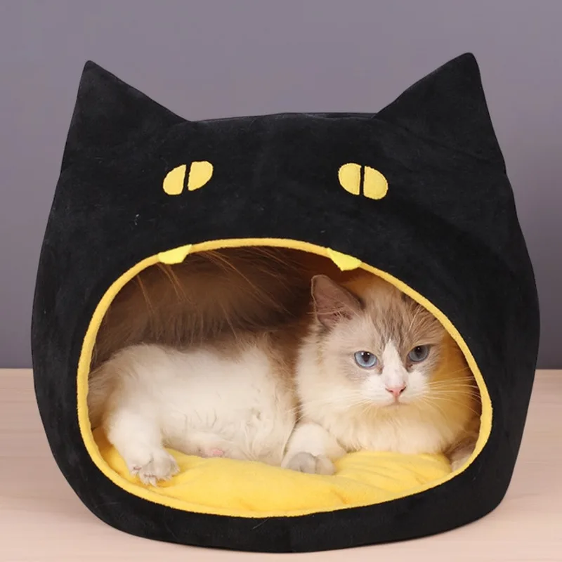 

Кровать-пещера для кошек, уютный закрытый теплый плюшевый домик для домашних животных для кошек, маленьких собак, жуткий милый домашний декор, подарок на вечеринку для любителей кошек
