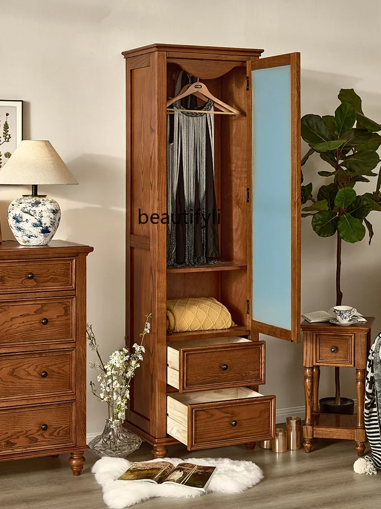 American Dressing Mirror Ash Wood Multi-Functional Storage Cabinet Bedroom Full Body Floor Full-Length Mirror