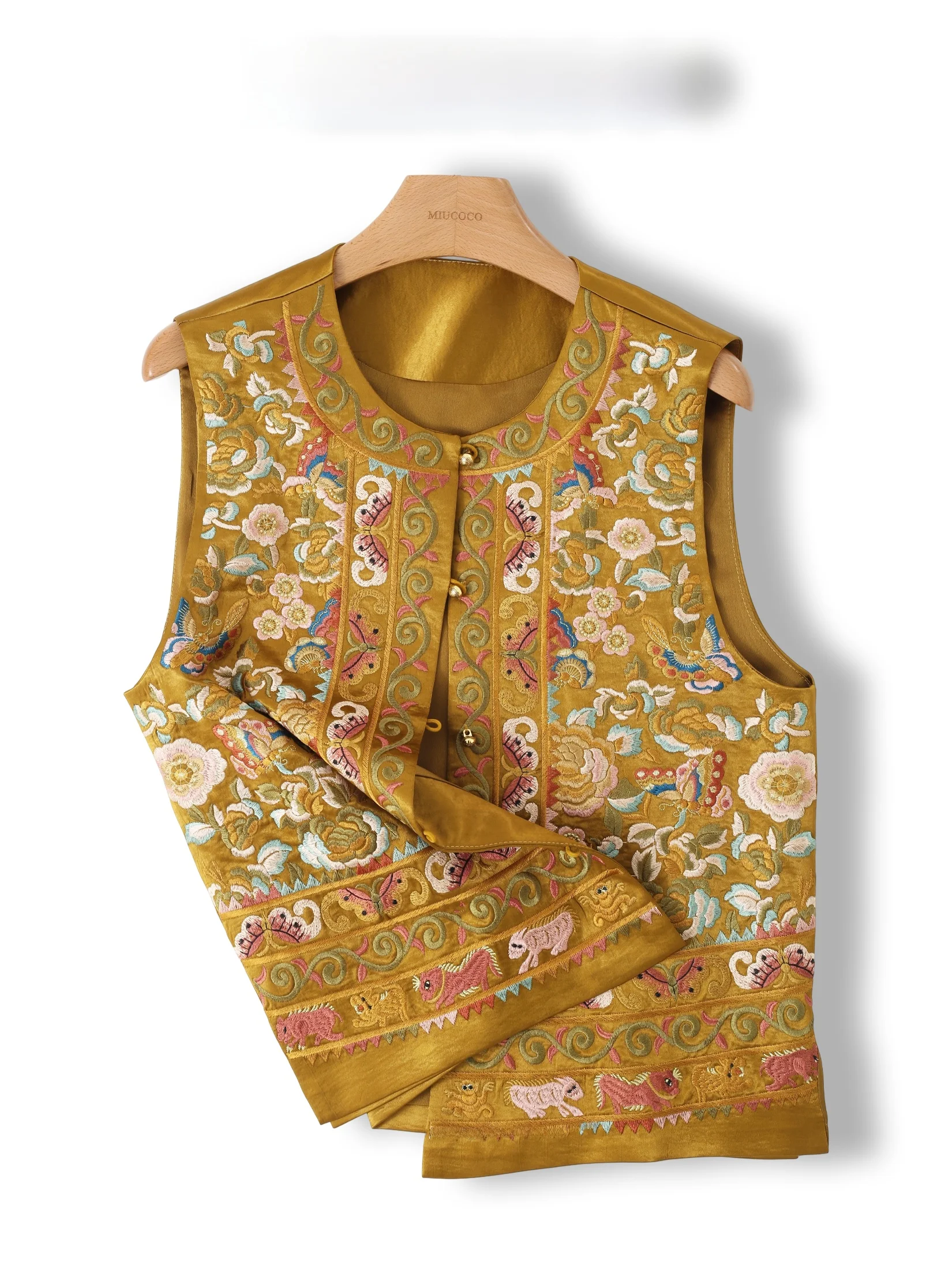 

New Chinese Style Heavy Embroidery Song Jin Vest Jacket Women's Outerwear round Neck Loose Fit Regular Length Plant Floral