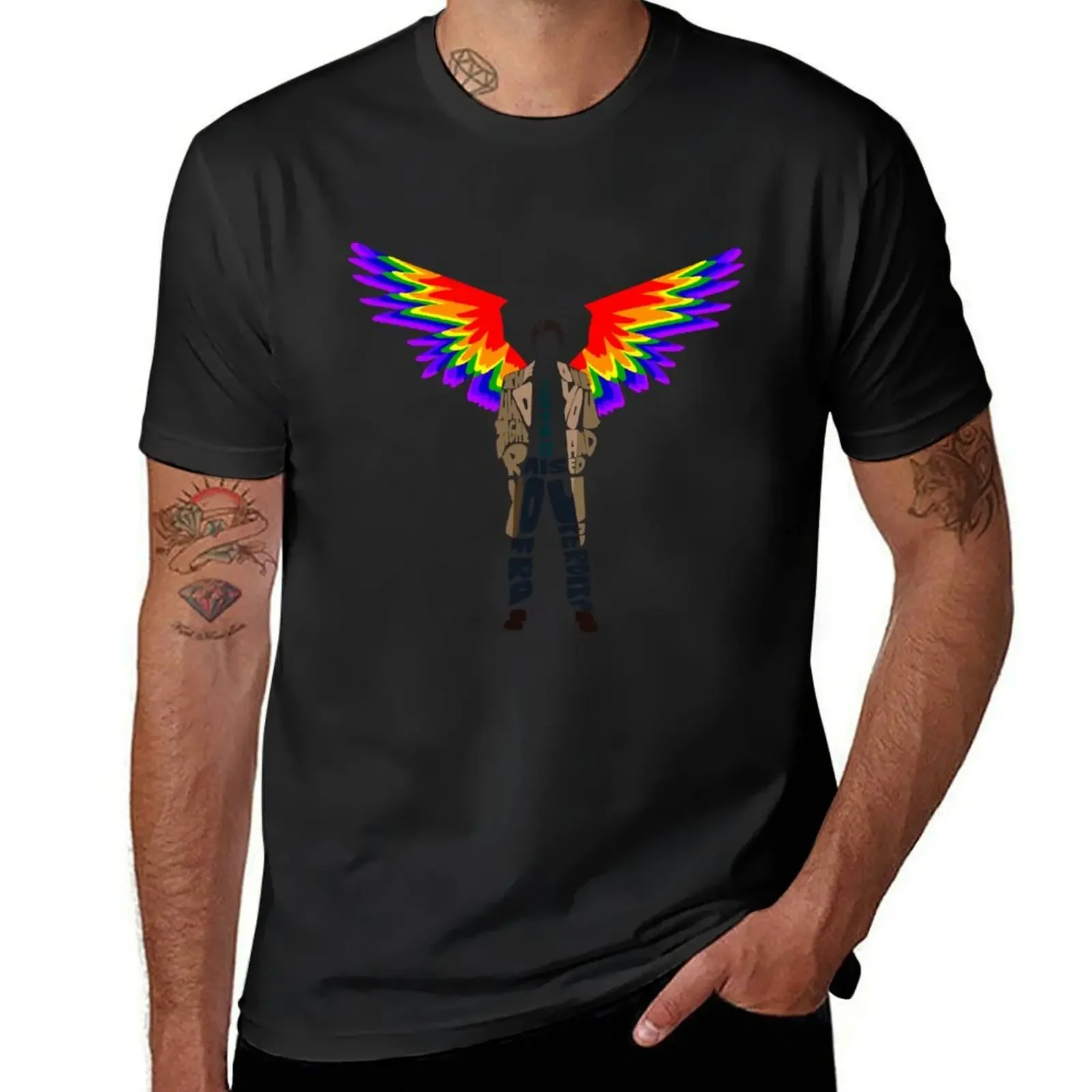 Castiel rainbow wings T-Shirt blanks tops heavy weight t shirts for men