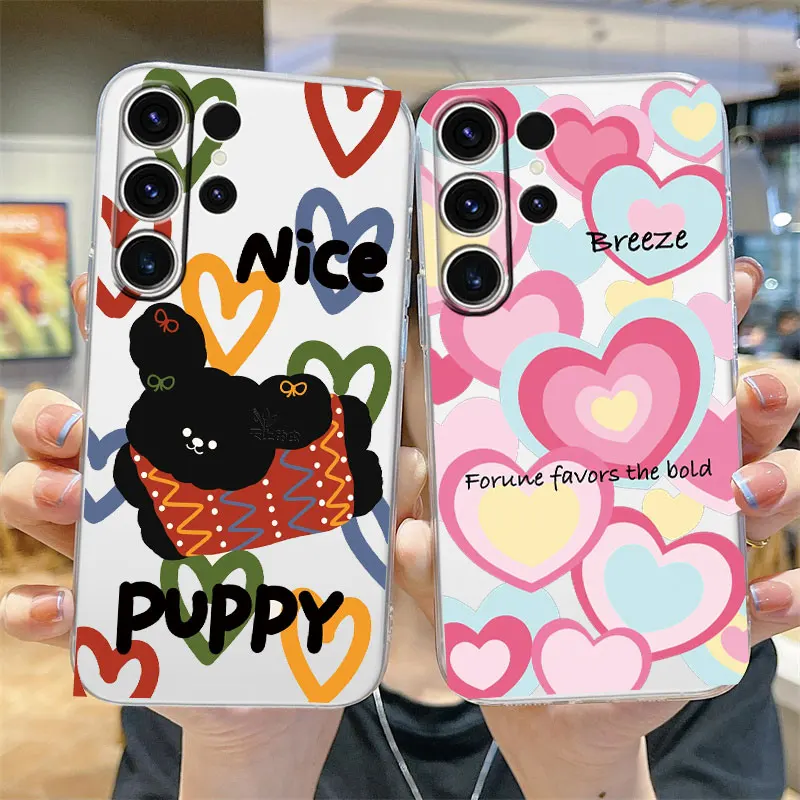 Cute Cat Love Flower Butterfly Girls Phone Cases For Samsung Galaxy S21 S22 S23 S24 Ultra Silicone Printed Transparent TPU Cover