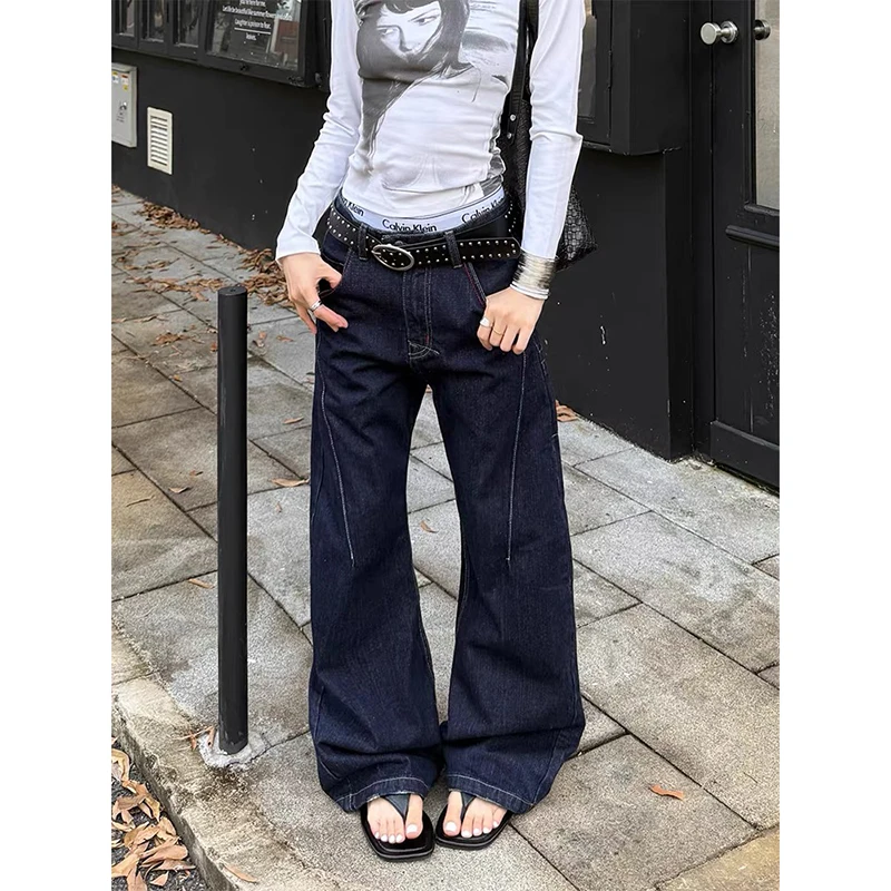 

Women Vintage Blue Gothic Baggy Y2k Emo Cargo Jeans Aesthetic 2000s Denim Pants Harajuku Oversize Casual Trousers 2025 Autumn