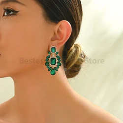 New Trendy Geometric Glass Hanging Design Earrings For Women Luxury High Quality Elegance Wedding Jewelry Accessorie Gifts Girl