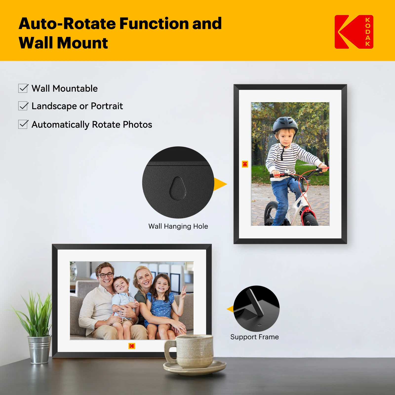 Kodak 10.1 Inch Smart WiFi Digital Picture Frame, 800*1280 HD Touch Screen With Removable Bracket,Supports Type-c power supply