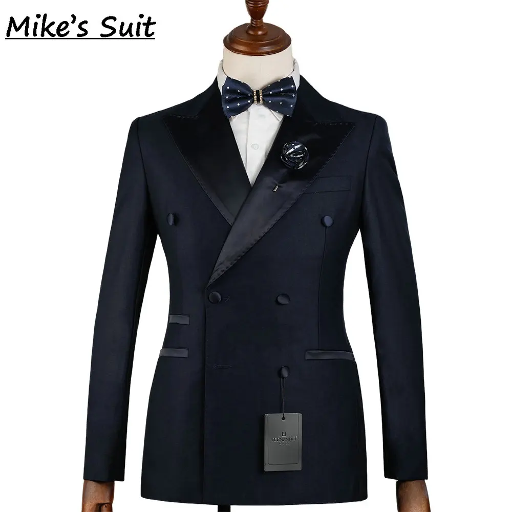 Dark Navy Formal Groom Suits 3D Tailored Man Suit Wedding & Business Set 2 Pieces Jacket And Pants