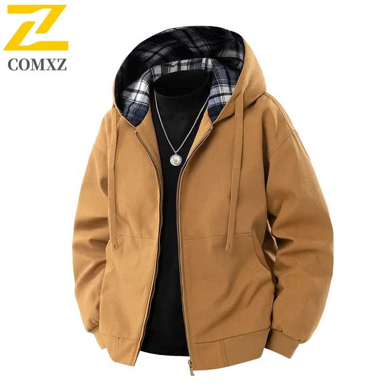 سترة COMXZ للرجال 2025 معاطف مريحة لتسلق الجبال في الهواء الطلق بلون سادة ملابس للتخييم مقاومة للرياح للربيع والخريف