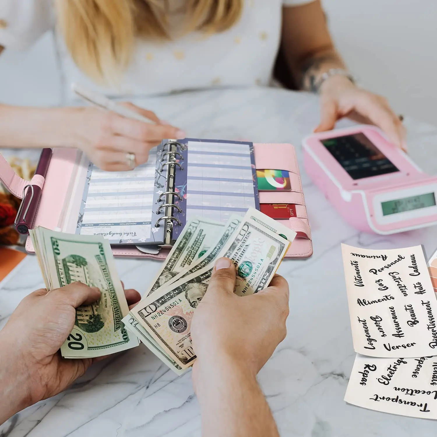 A6 Budget Binder Zipper Pockets Pouch Folders for 6-Ring Notebook Loose Leaf Bags with Expense Budget Sheets and Blank Label