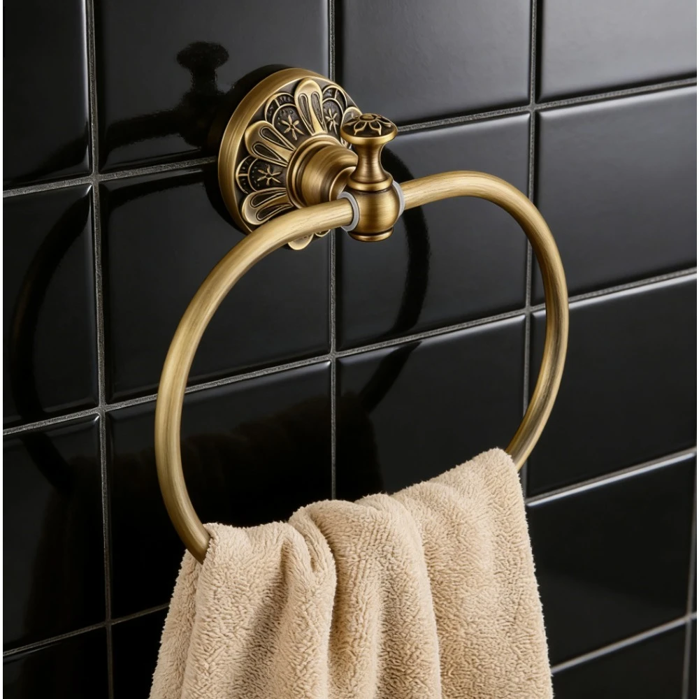 

Настенная медная вешалка для полотенец для ванной комнаты, ретро антикварная резная вешалка для полотенец, полностью медное антикварное кольцо для полотенец, классическая вешалка для полотенец