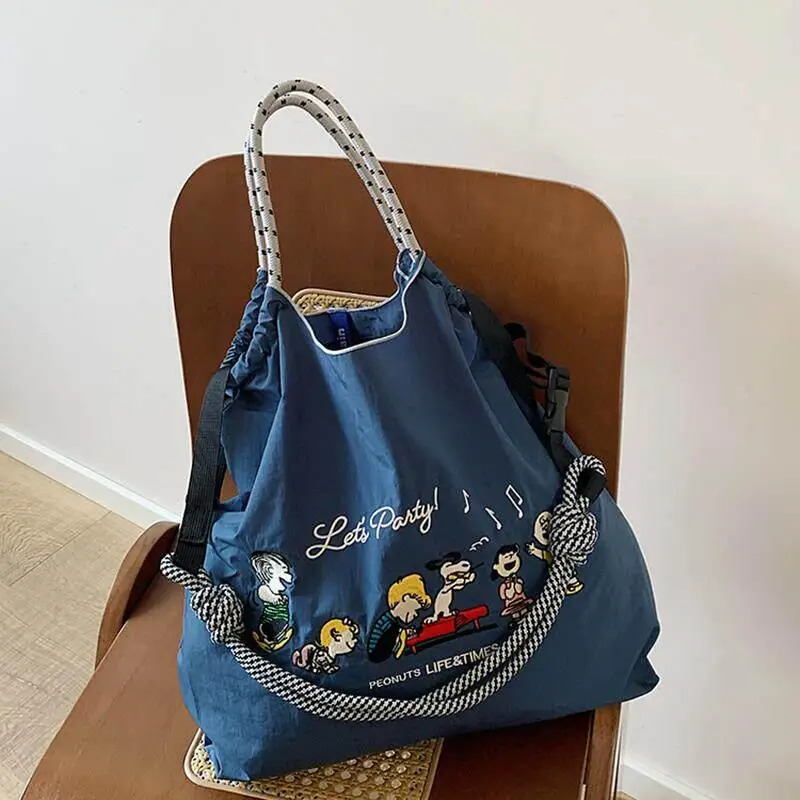 Snoopy Commuting Shopping Bag Cartoon Kawaii Japanese New Snoopy Embroidered Shopping Bag Bag Nylon Shoulder Crossbody Bag