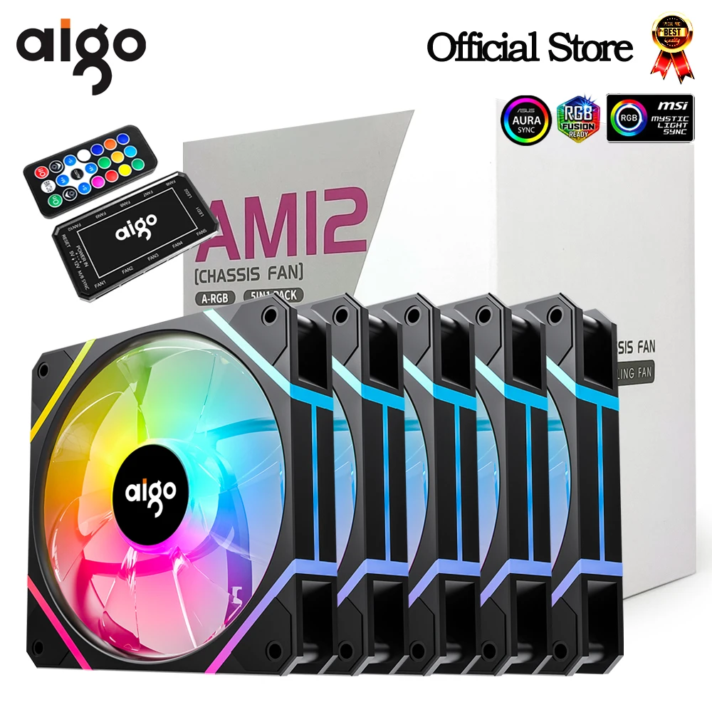 Aigo AM12 Rgb Fan Ventoinha PC Controladora 120mm Zestaw wentylatorów do obudowy komputera 6pin Chłodnica wodna Wentylatory chłodzące procesor Argb 12cm Ventilador