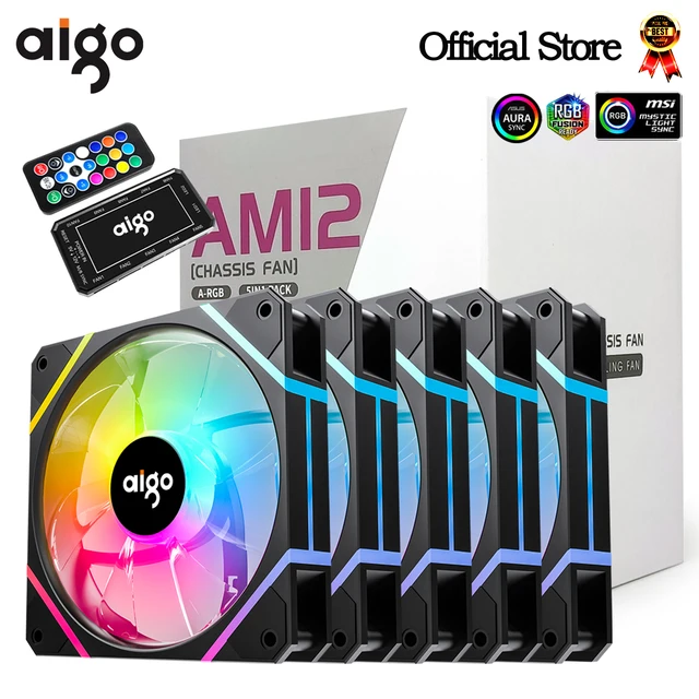 Aigo AM12 Rgb Fan Ventoinha PC Controladora 120mm Zestaw wentylatorów do obudowy komputera 6pin Chłodnica wodna Wentylatory chłodzące procesor Argb 12cm Ventilador
