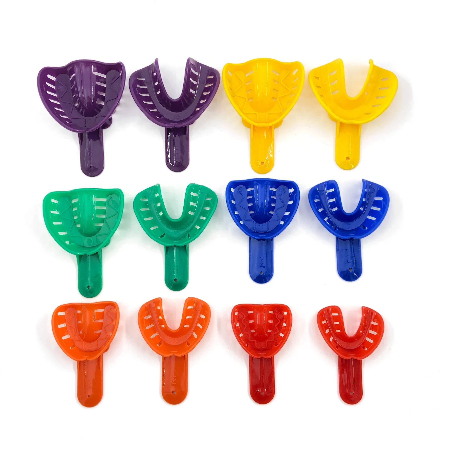 Plateaux d'empreinte dentaire en plastique de poulet pour adultes et enfants, matériaux d'approvisionnement central, porte-dents, outils de soins bucco-dentaires, ensemble de 12 pièces