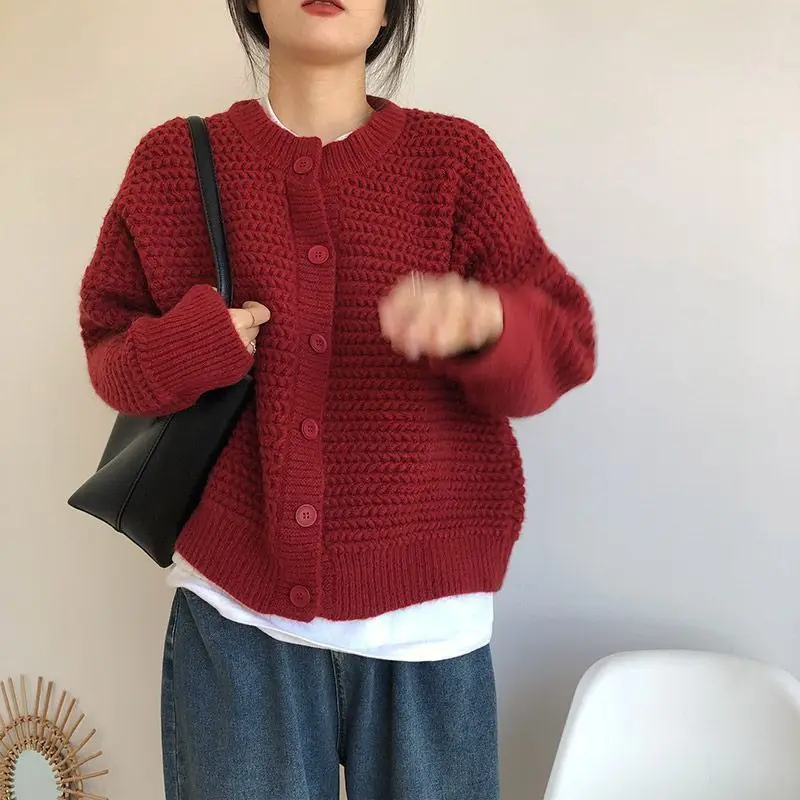 Autumn and Winter Fashion New Women's Elegant Knitted Cardigan Sweater Thickened Warm Casual Long Sleeve Sweater