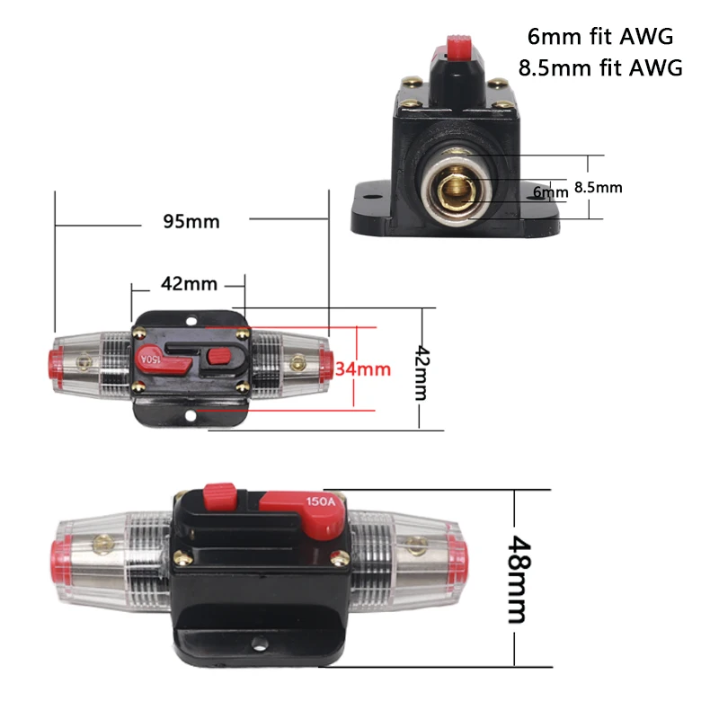 【1PCS】20A to 300A Manual Reset Inline Fuse Inverter Waterproof Auto Car Yacht AV Aduio Video System IP6 12V 48VDC