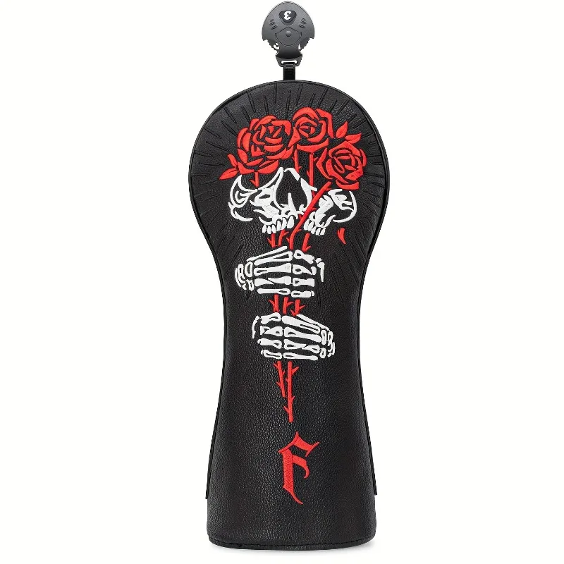 Golf head cover with rose and skull pattern design, golf club accessories, dust-proof and durable, protecting the ball head