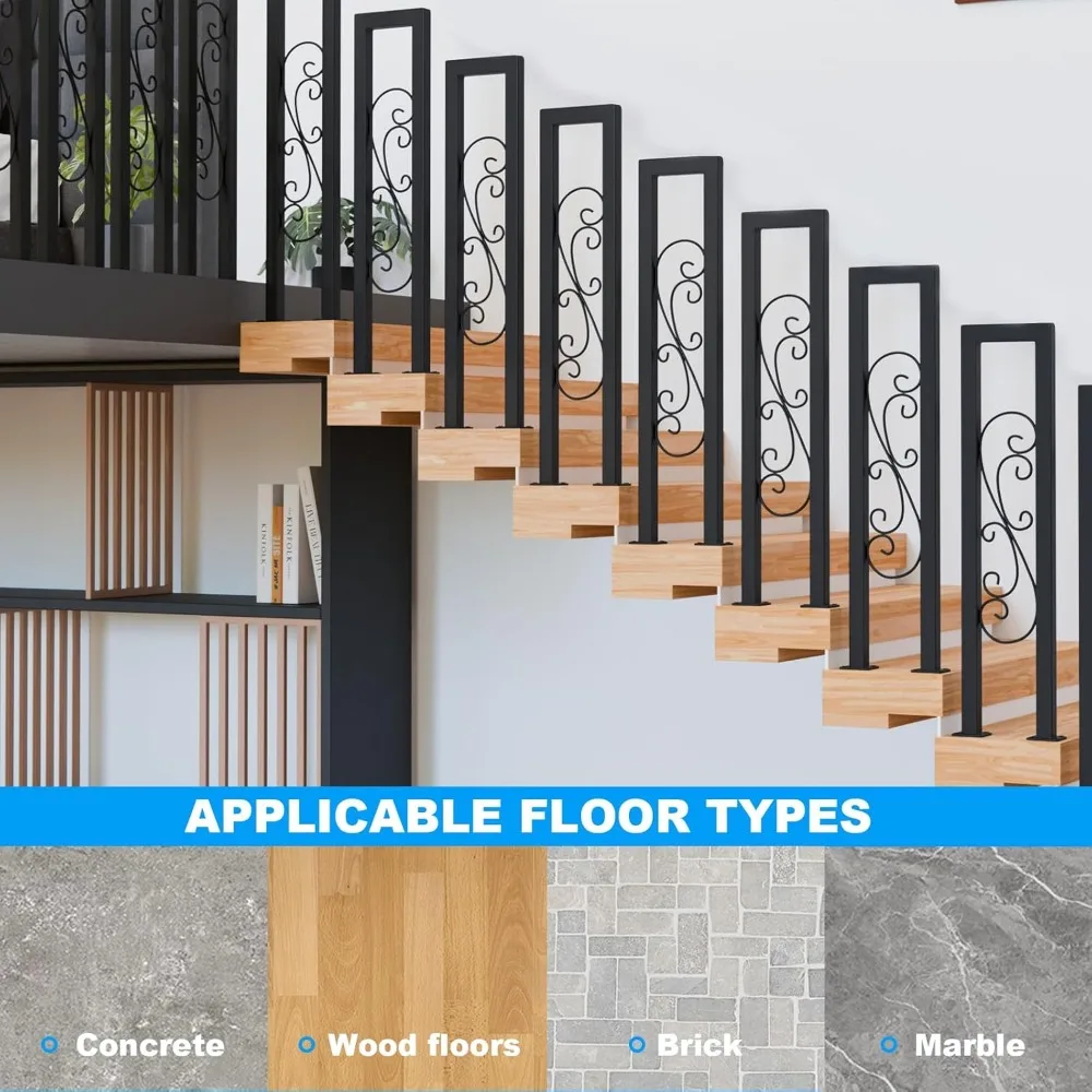 درابزين حديث من الحديد المطاوع باللون الأسود غير اللامع على شكل حرف U للسلالم الداخلية والخطوات الخارجية مع تصميم S Scroll #6